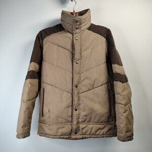 VINTAGE Weather Watcher Jacket Mens Medium Brown Tan Chevron Quilted Insuated
